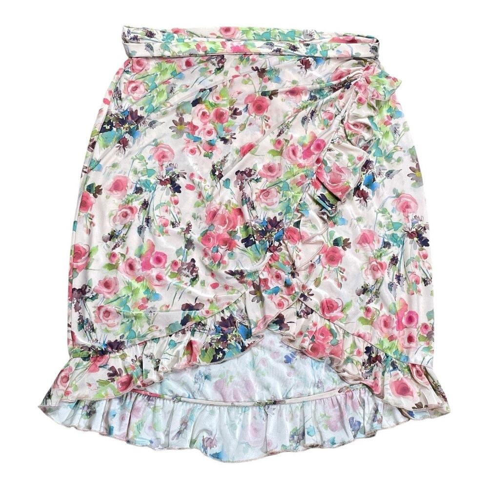 Blumarine Floral Jersey Wrap Skirt Ruffle Hem Size 42 IT 6 US